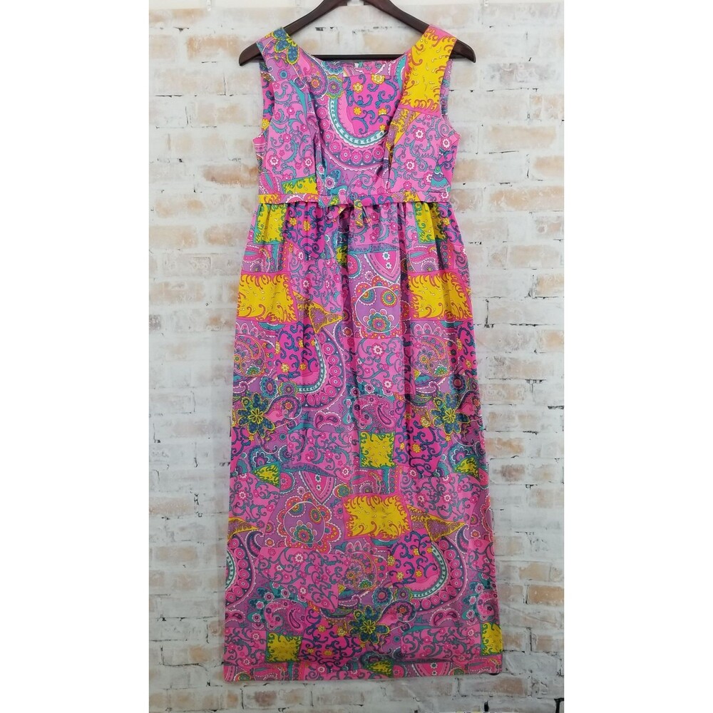 Vintage Hawaiian Floral Dress Pink Sleeveless Women's Size Small 100% Cotton USA